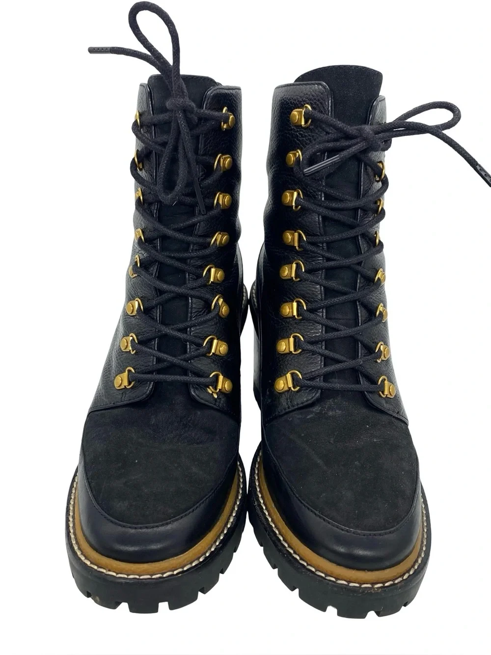 Tory Burch Womens Miller Sole Lug Sole Bootie Black Leather Combat Boots Size 9